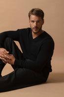 Pull Col V 4 Fils - Enzo - Noir