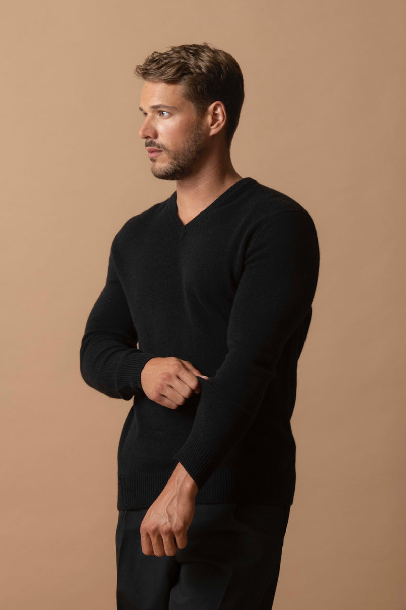 Pull Col V 4 Fils - Enzo - Noir