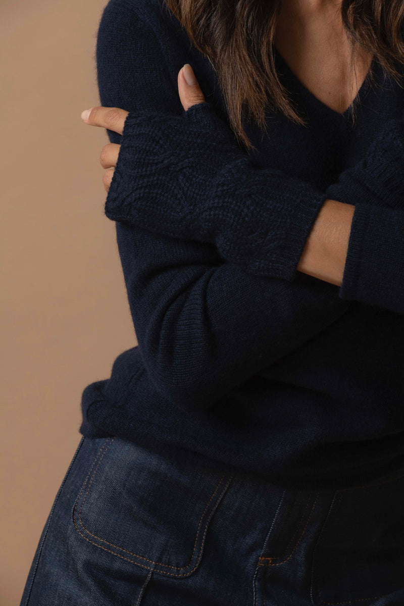 Pull Col V 4 Fils - Gaby - Navy