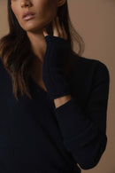 Pull Col V 4 Fils - Gaby - Navy