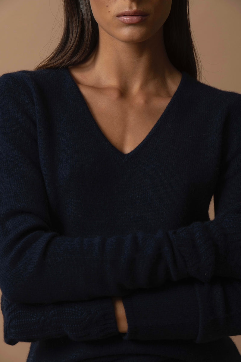 Pull Col V 4 Fils - Gaby - Navy