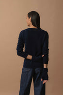 Pull Col V 4 Fils - Gaby - Navy