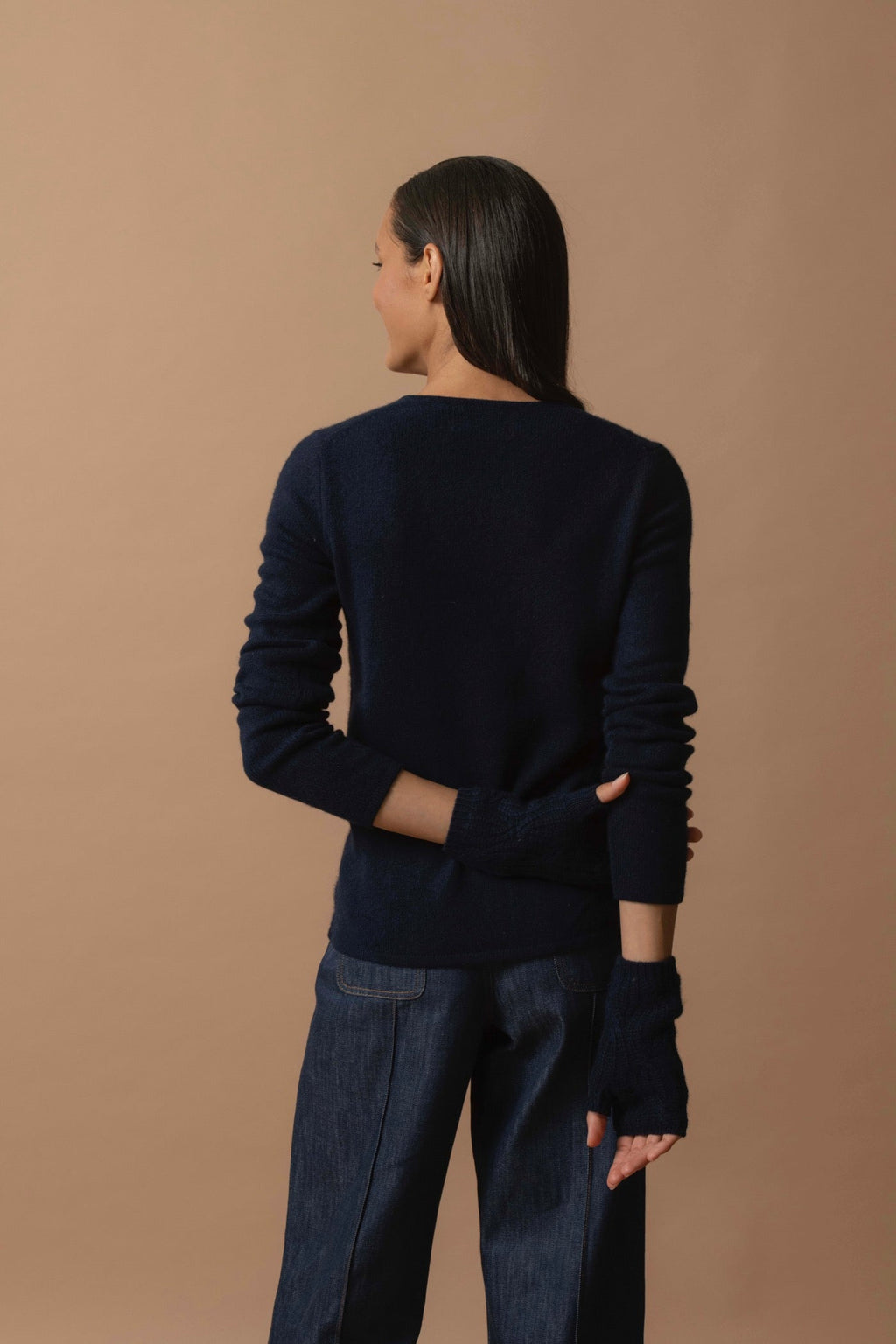 4-Ply V-Neck Jumper - Gaby - Navy