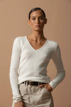 4 Thread V-Neck Sweater - Gaby - Ivory
