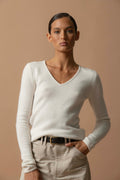 Jersey Cuello V 4 Hilos - Gaby - Marfil