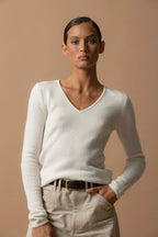 Jersey Cuello V 4 Hilos - Gaby - Marfil