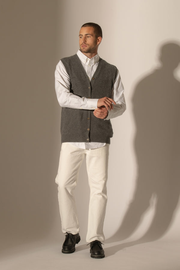 Ärmlös V-ringad Cardigan Arthur – Melerad Antracit