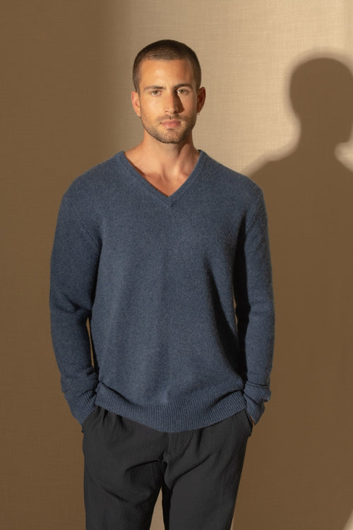 Pull Col V 4 Fils - Enzo - Ocean Chiné