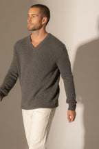 Jersey Cuello en V 4 Hilos - Enzo - Antracita Jaspeado