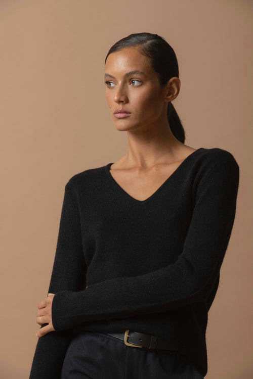 Pull Col V 4 Fils - Gaby - Noir