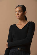 4-Ply V-Neck Jumper - Gaby - Black