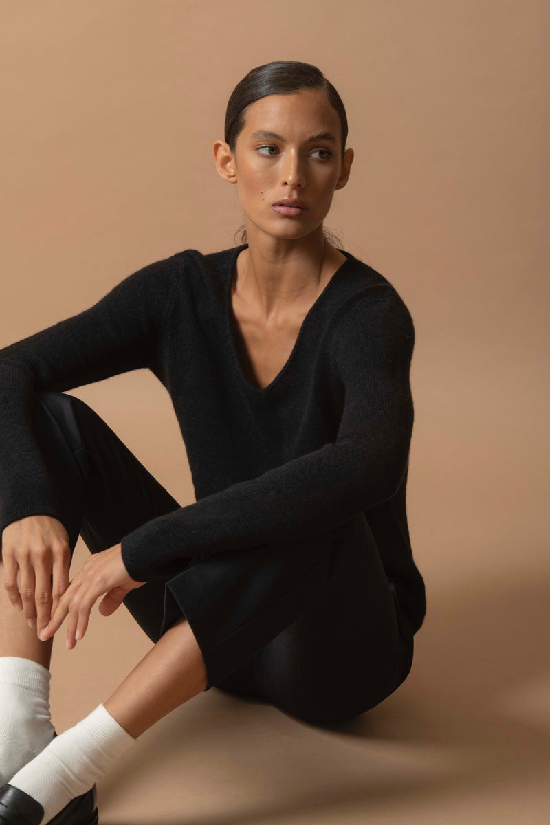 Pull Col V 4 Fils - Gaby - Noir