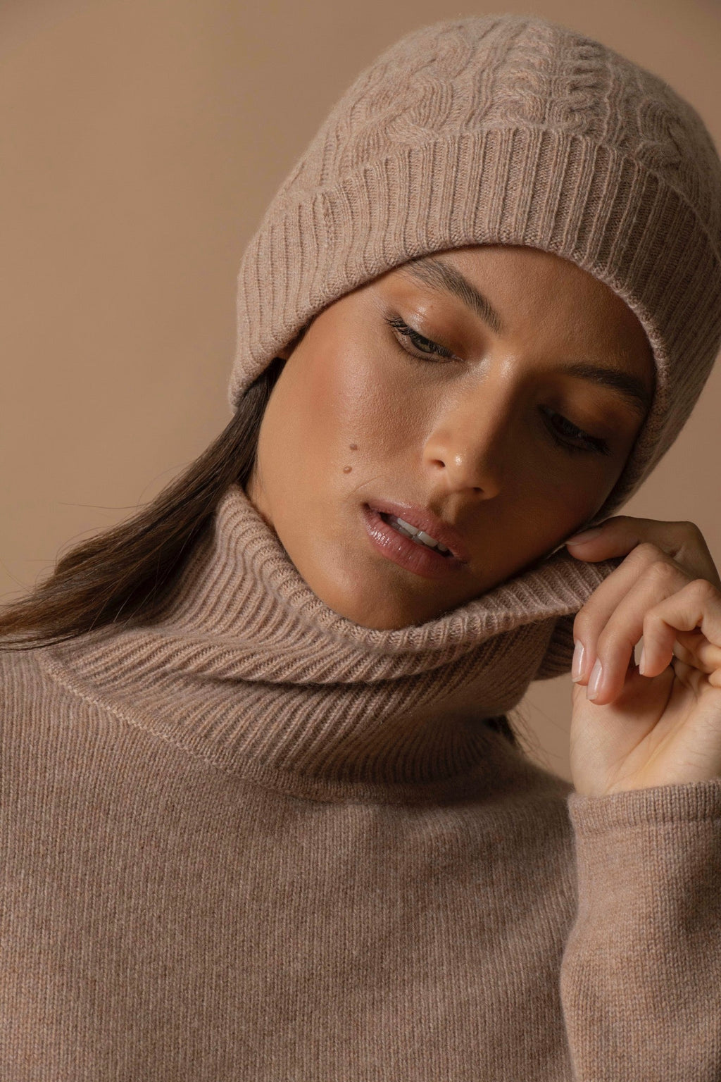 4-Ply Roll Neck Jumper - Willow - Flecked Camel