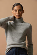4-Ply Roll-Neck Jumper - Willow - Heather Cloud
