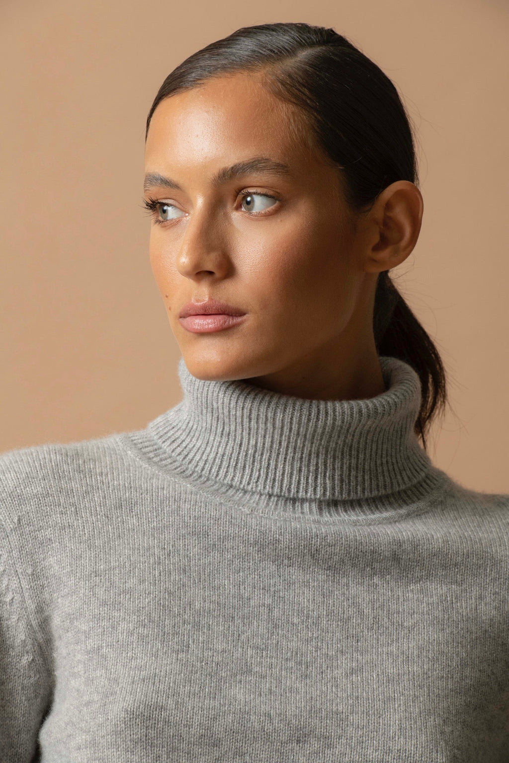 4-Ply Roll-Neck Jumper - Willow - Heather Cloud