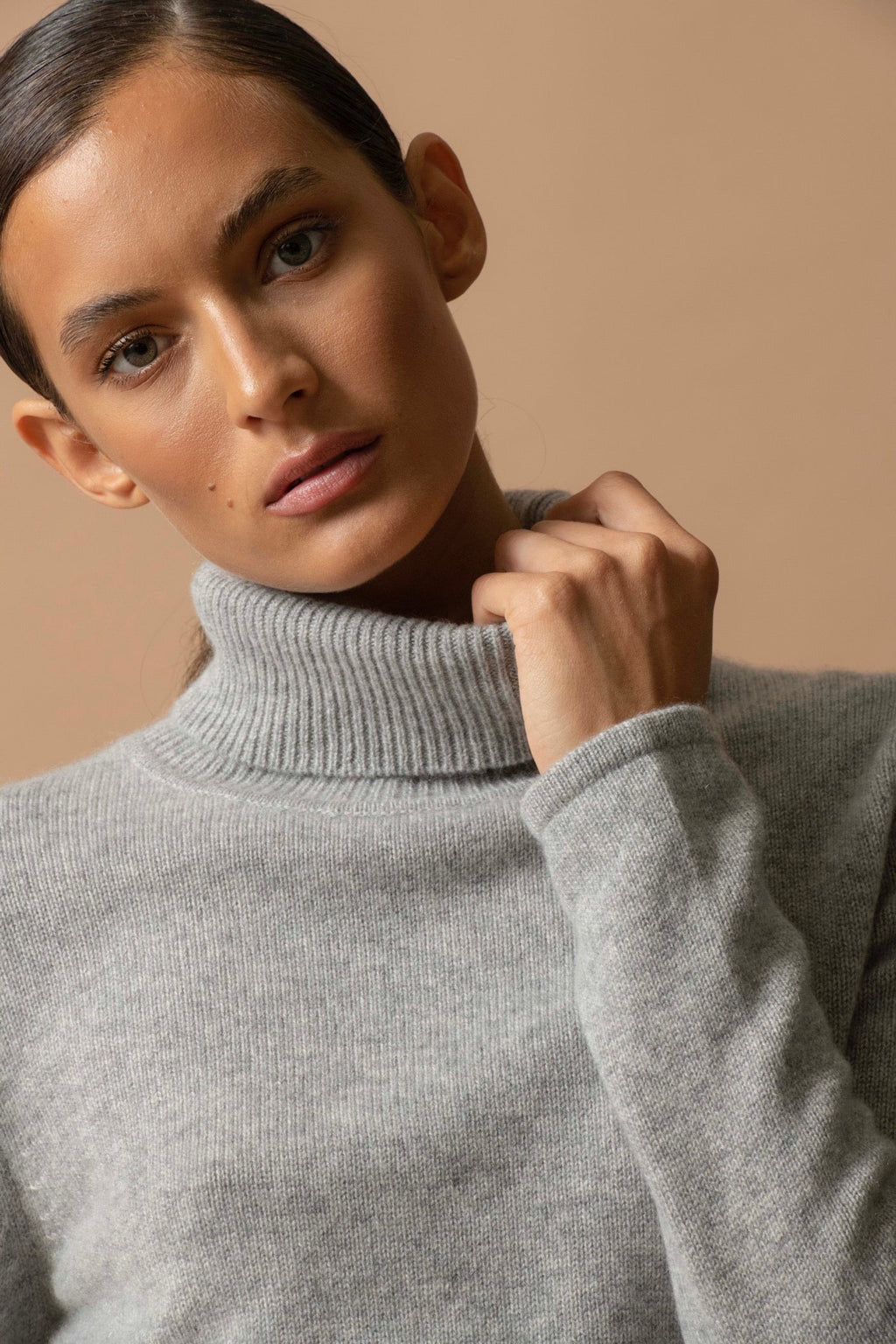 4-Ply Roll-Neck Jumper - Willow - Heather Cloud