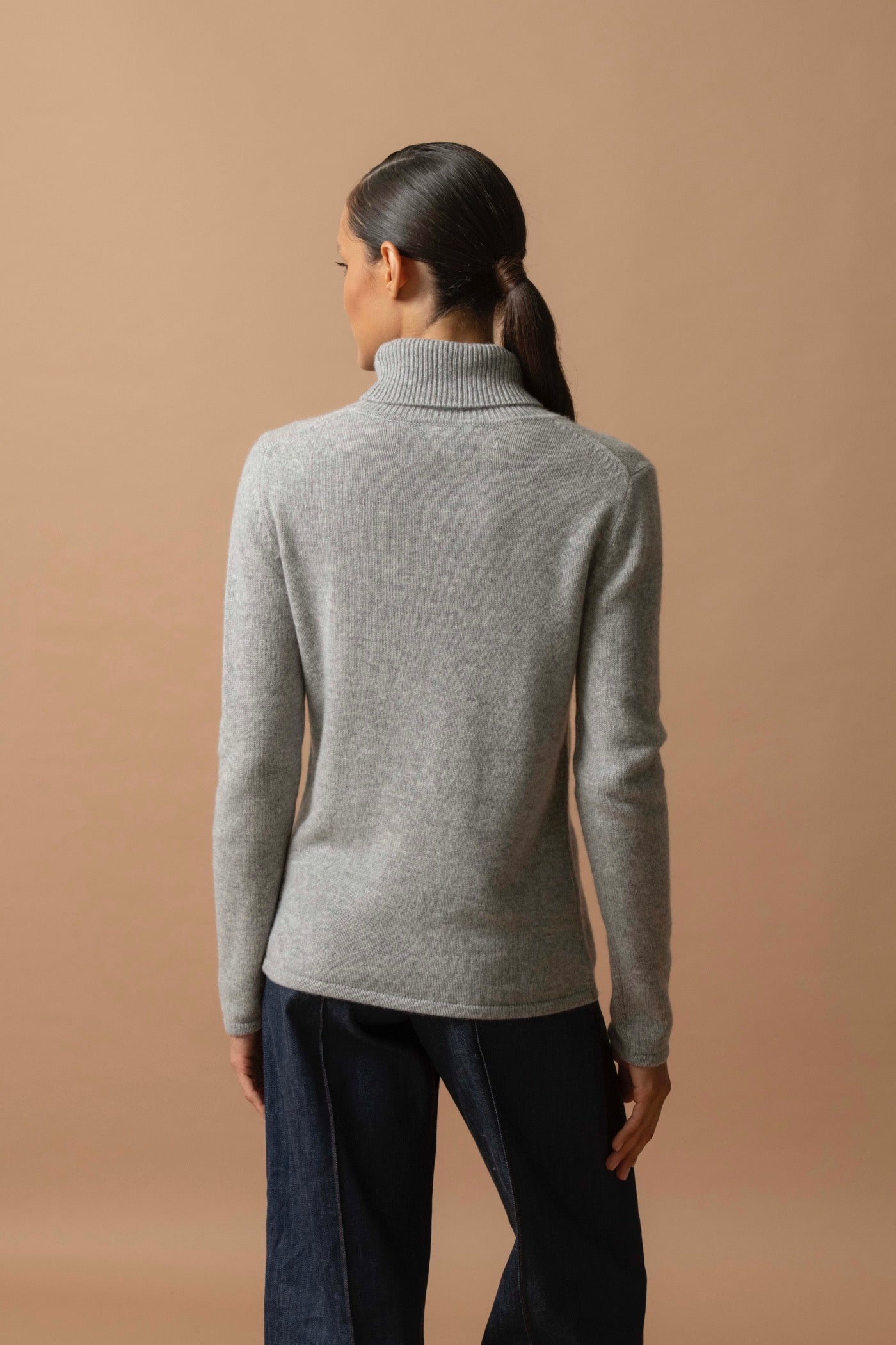 4-Ply Roll-Neck Jumper - Willow - Heather Cloud