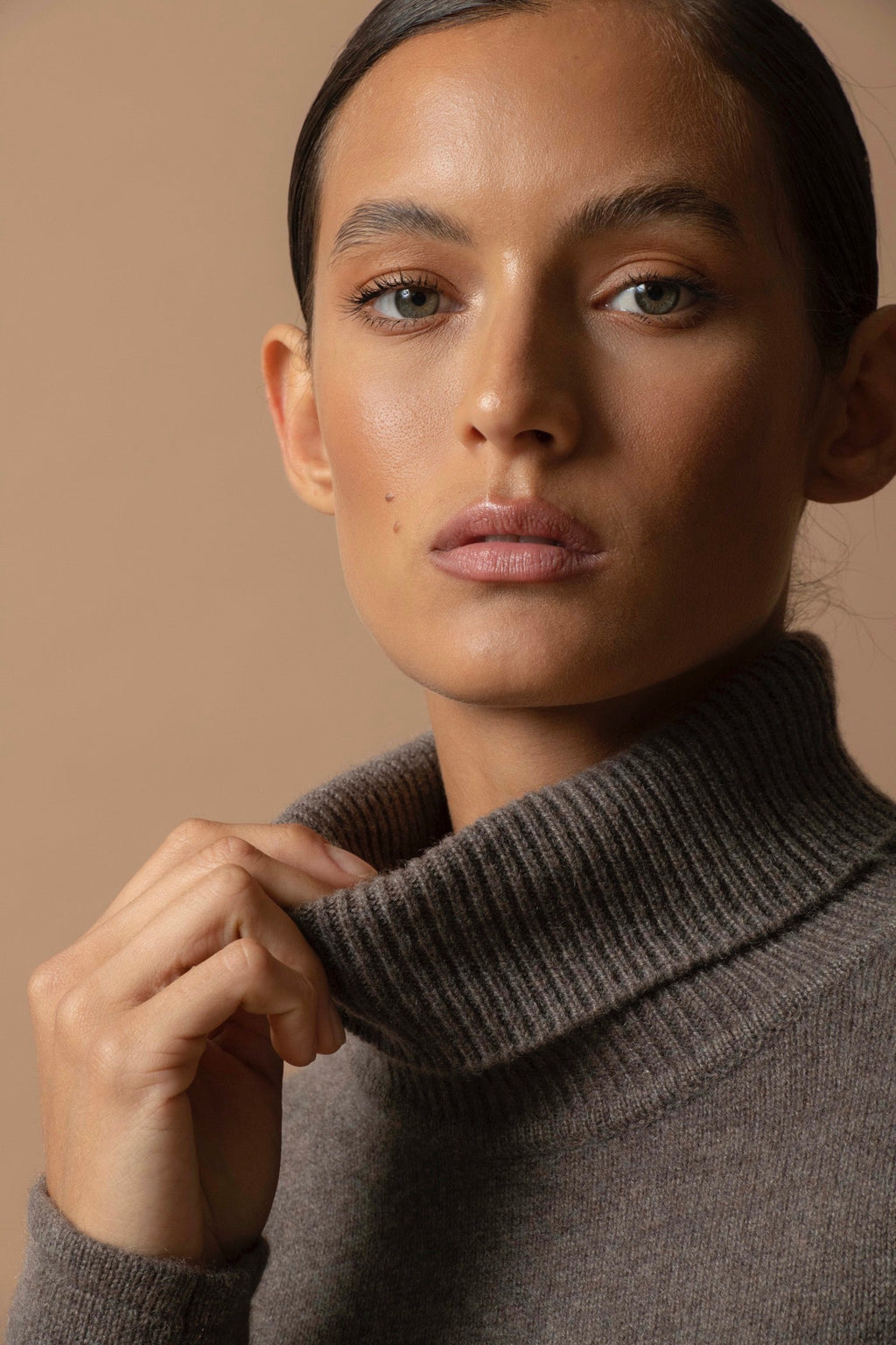 4-Ply Roll-Neck Jumper - Willow - Taupe Marl