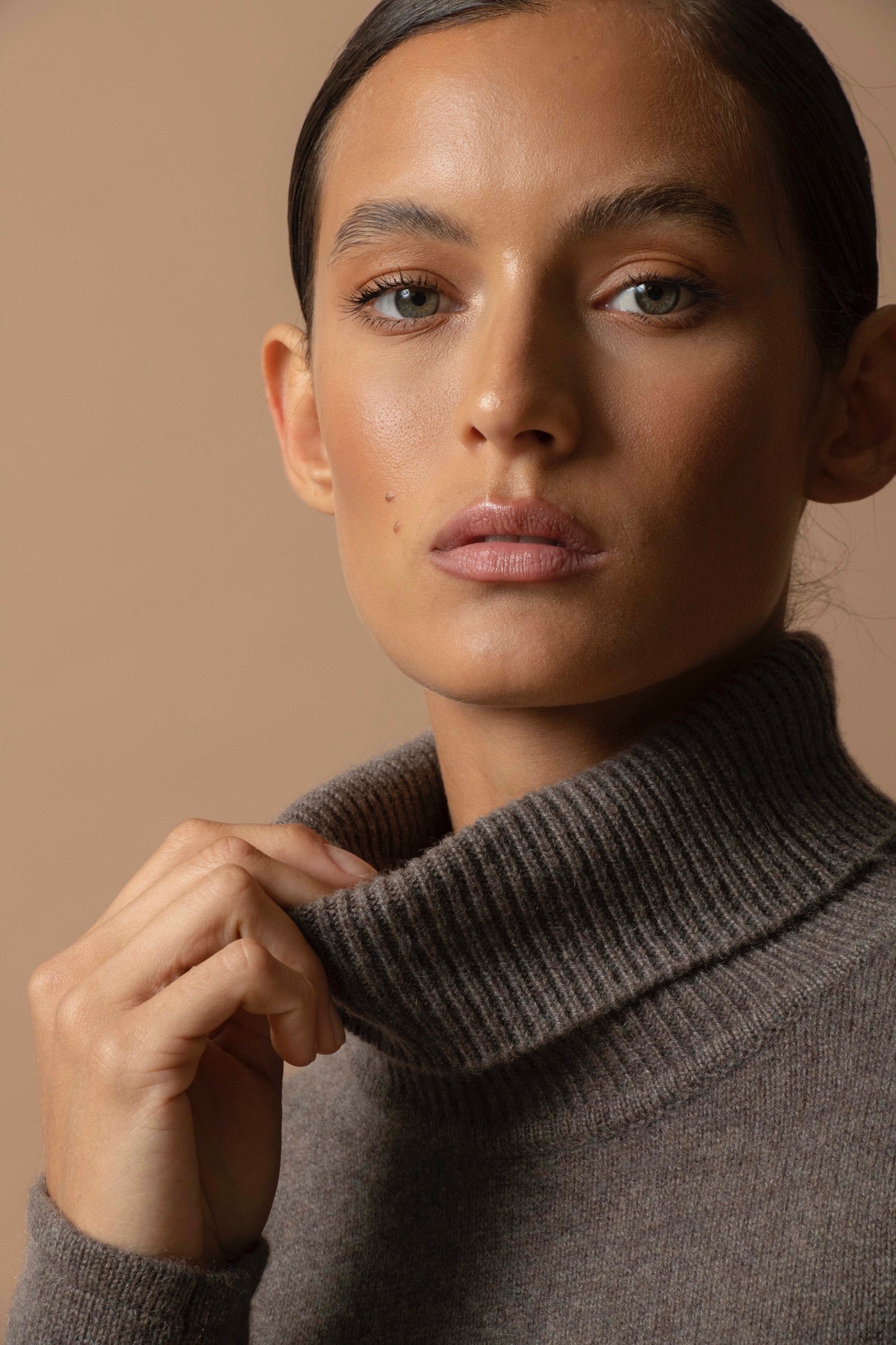 4-Ply Roll-Neck Jumper - Willow - Taupe Marl