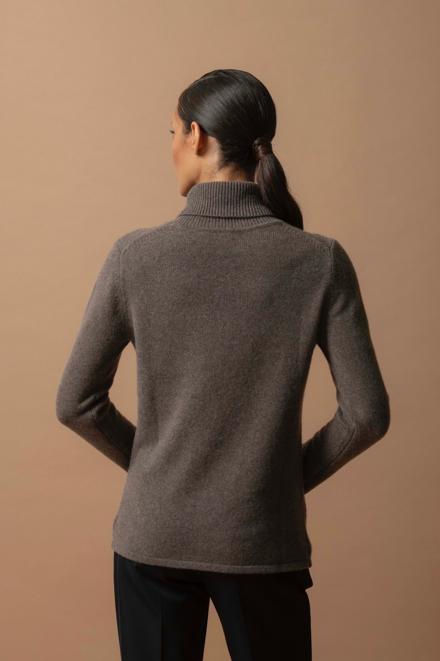 4-Ply Roll-Neck Jumper - Willow - Taupe Marl