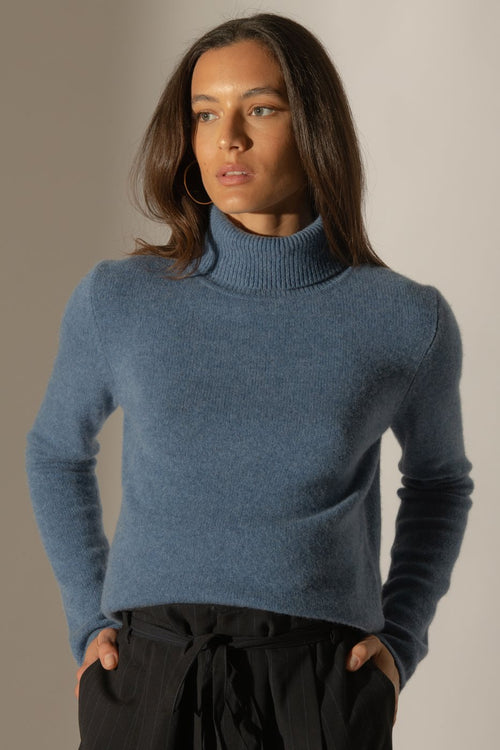 Pull Col Roulé 4 Fils - Willow - Bleu Denim