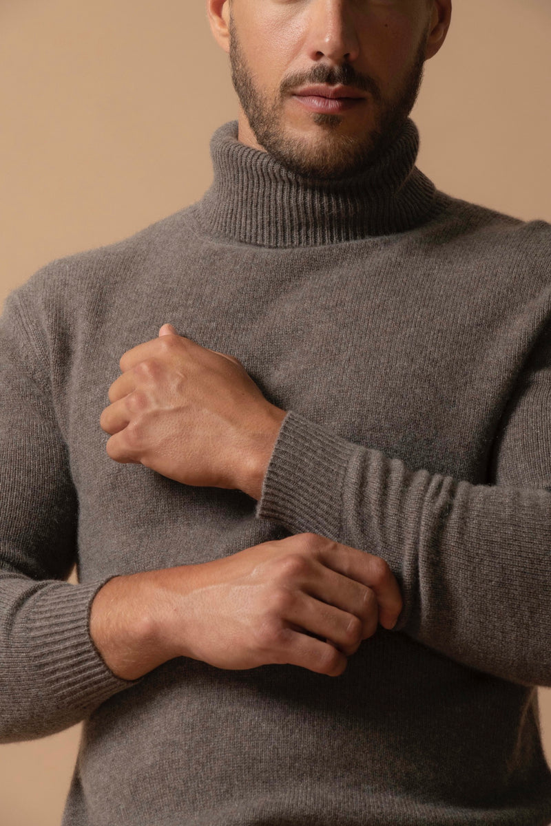 Pull Col Roulé 4 Fils - Marius - Taupe Chiné
