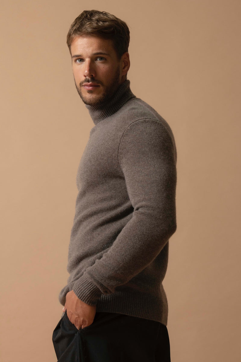 Pull Col Roulé 4 Fils - Marius - Taupe Chiné