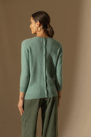 Pull Col Rond Boutonné Dos - Vanessa - Vert Chiné