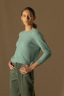 Pull Col Rond Boutonné Dos - Vanessa - Vert Chiné