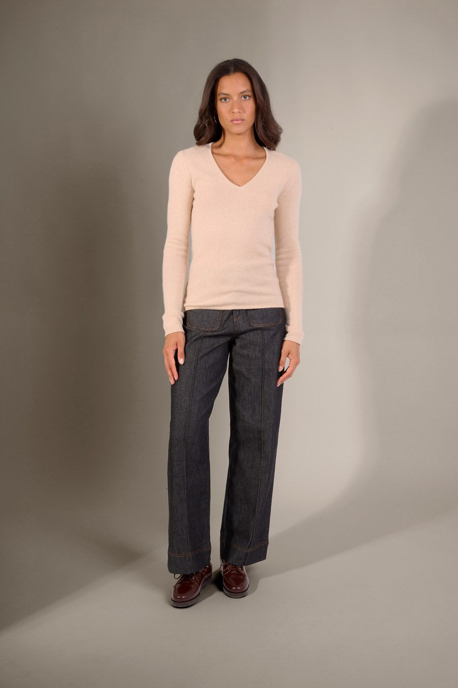 Pull Col V 4 Fils Gaby - Sable