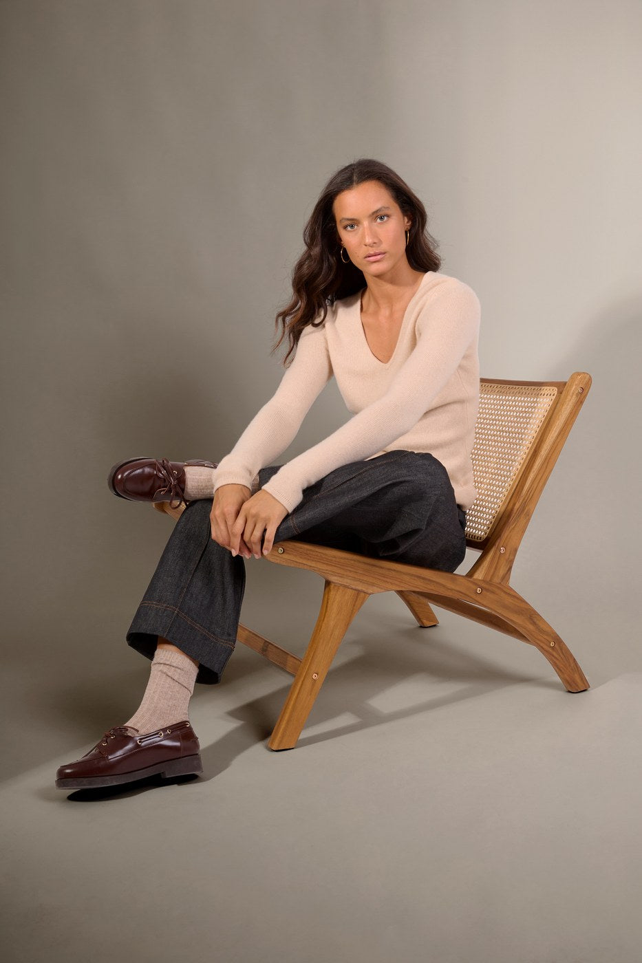 Pull Col V 4 Fils Gaby - Sable