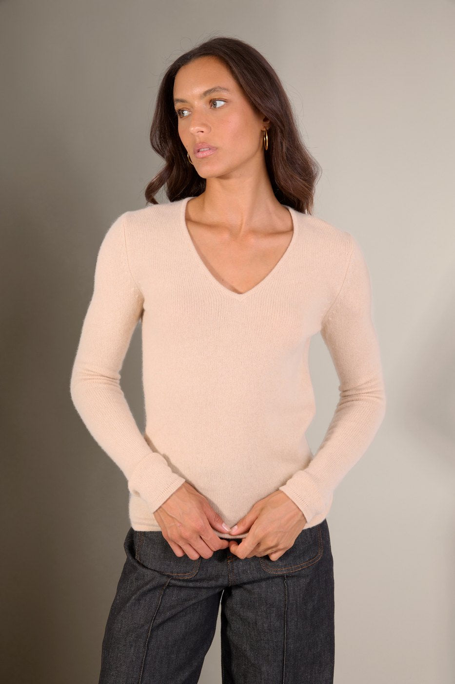 Pull Col V 4 Fils Gaby - Sable