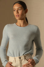 4-trådet rundhalset striktrøje Marya - Meleret lyseblå
