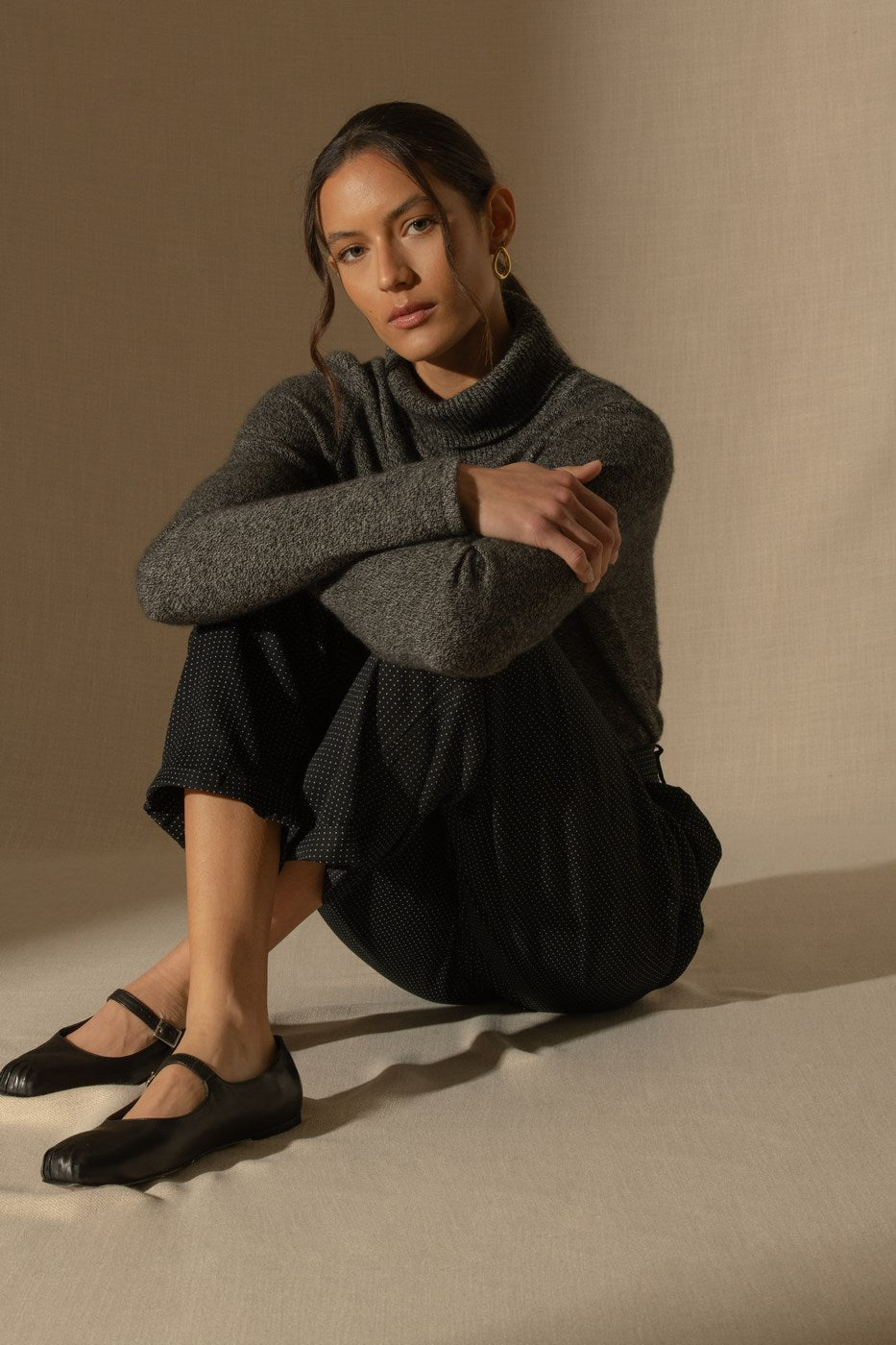Pull Col Roulé 4 Fils Willow - Noir/Blanc
