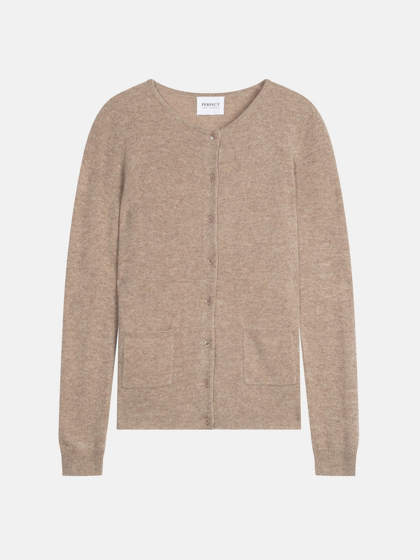 Cardigan med rund hals Amy - Lys meleret taupe