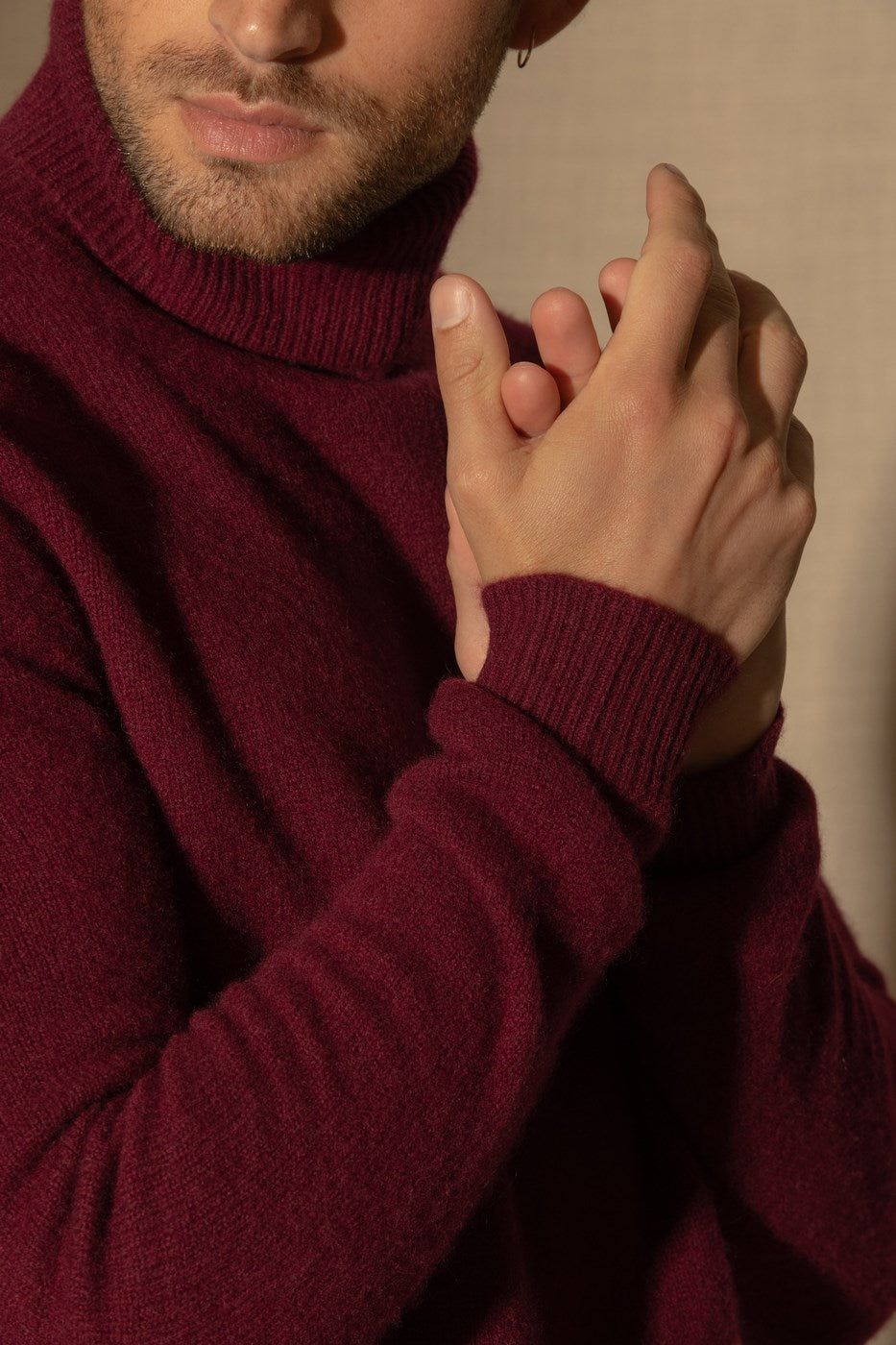 4-Ply Roll Neck Jumper - Marius - Burgundy