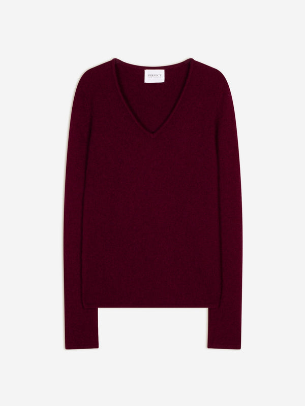 Gaby 4-Ply V-Neck Jumper - Burgundy