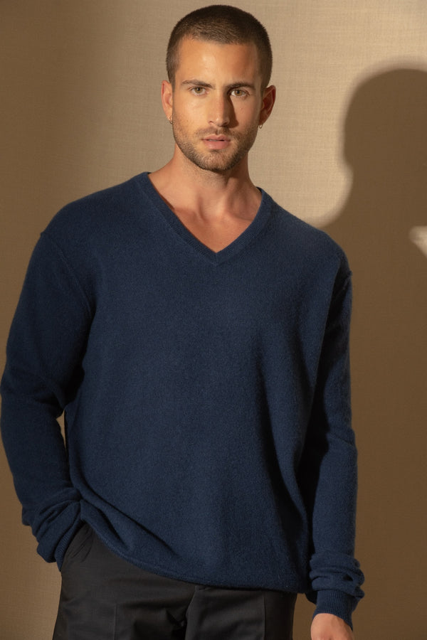 V-halset Strikbluse Lorenzo - Minuit