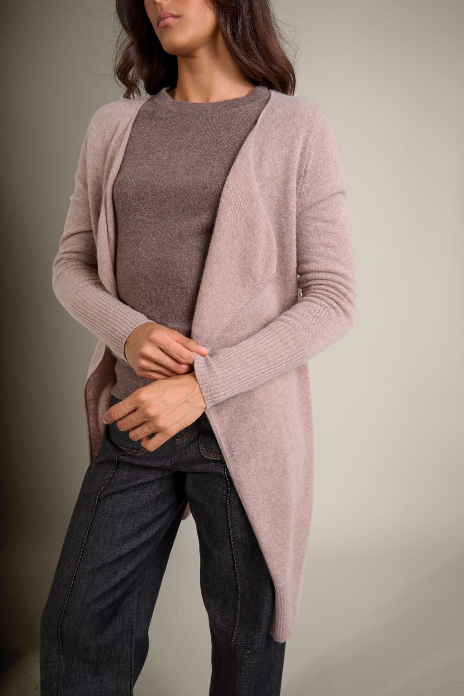 Veste Longue Abigail - Taupe Clair Chiné