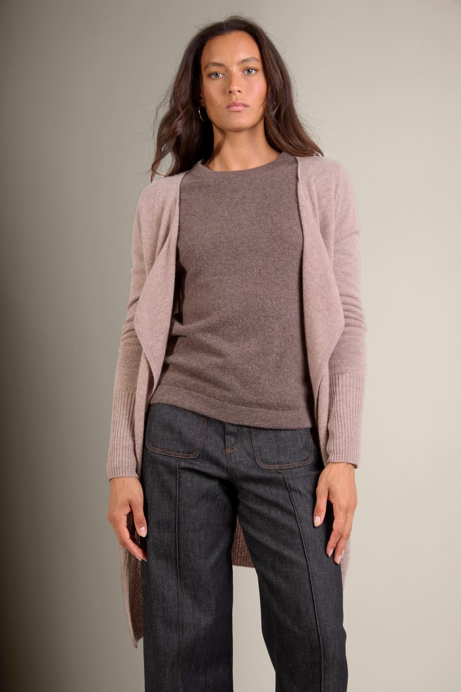 Veste Longue Abigail - Taupe Clair Chiné