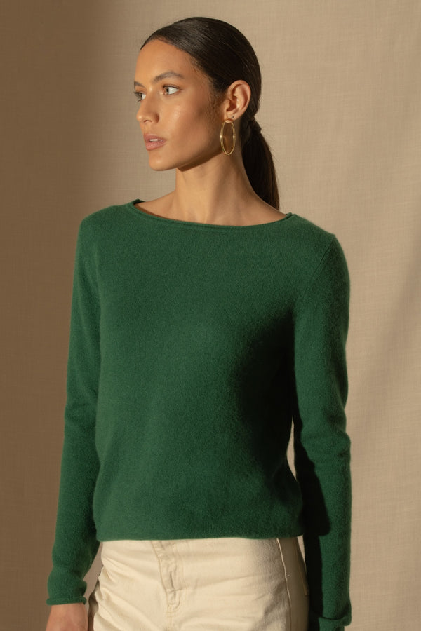 Megan Boat-Neck Jumper - Pine