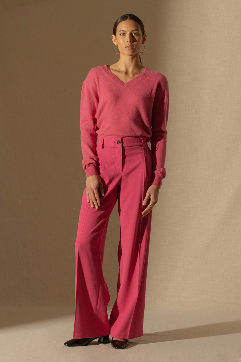 Pull Col V - Kalie - Fraise