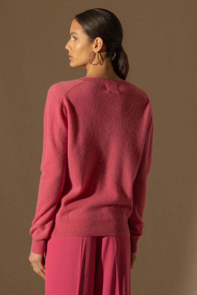 Pull Col V - Kalie - Fraise