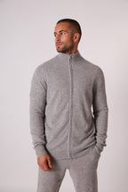 Zipped High-Neck Cardigan - Cody - Heathered Cloud
