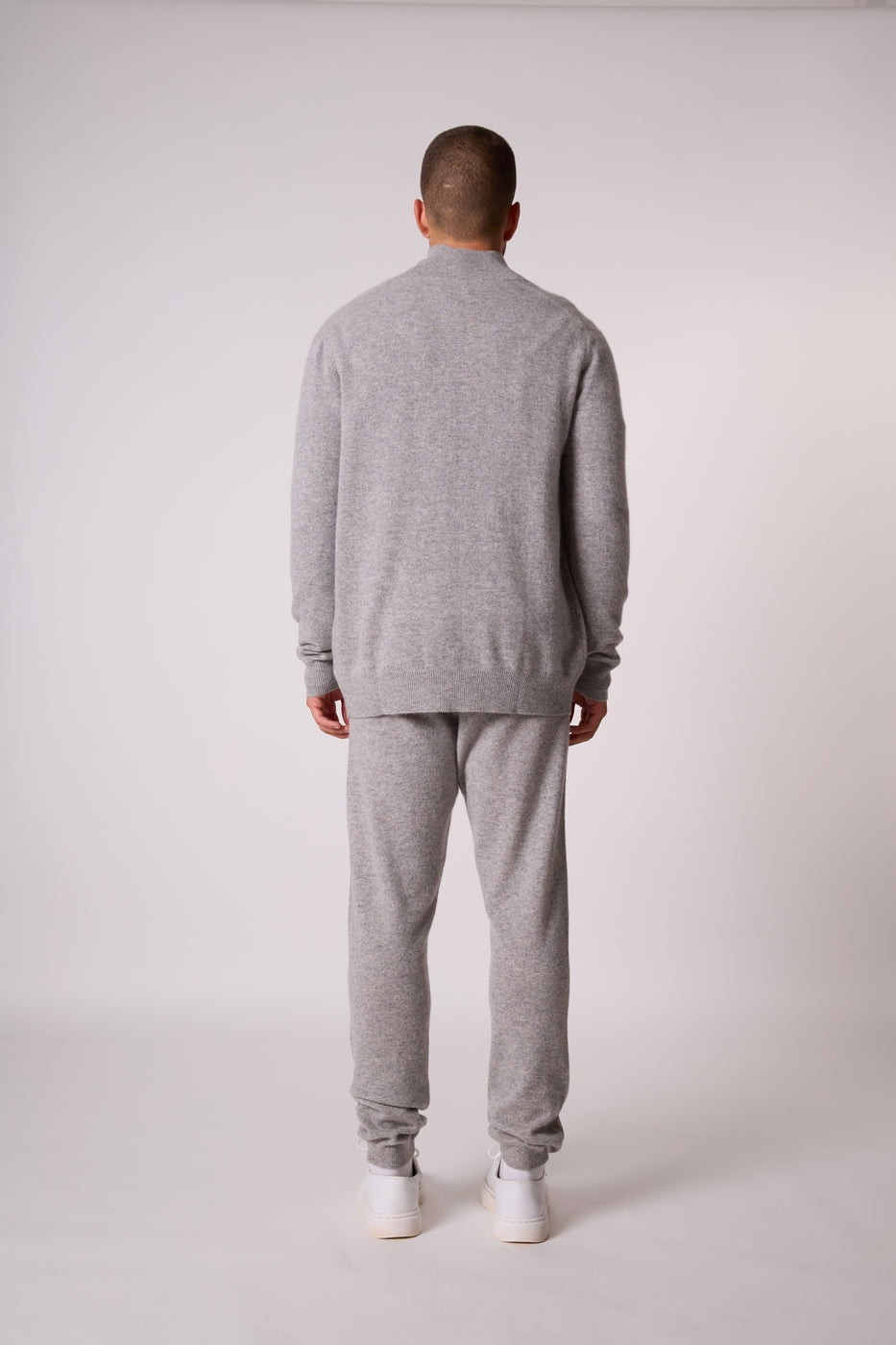 Zipped High-Neck Cardigan - Cody - Heathered Cloud