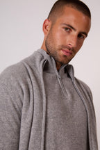 Zipped High-Neck Cardigan - Cody - Heathered Cloud