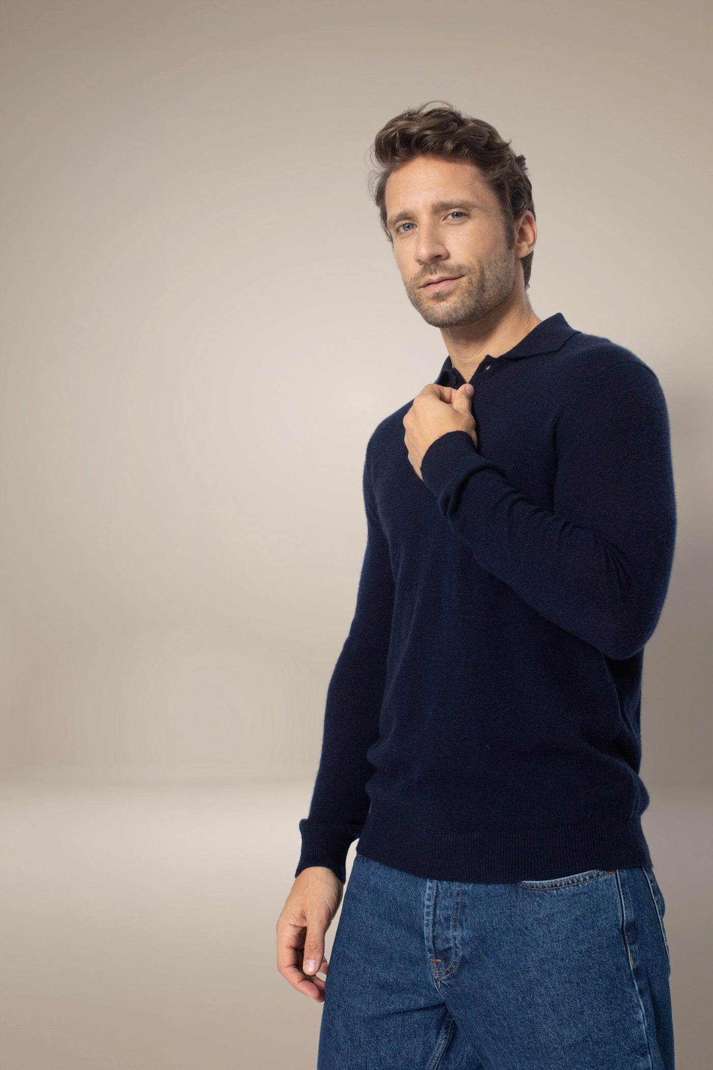 Long-Sleeve Polo Shirt - Spencer - Navy