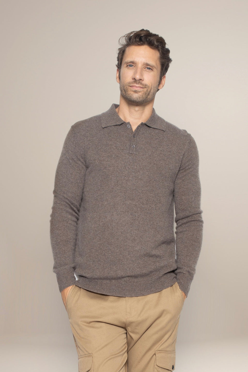Polo Mangas Largas - Spencer - Taupe Jaspeado