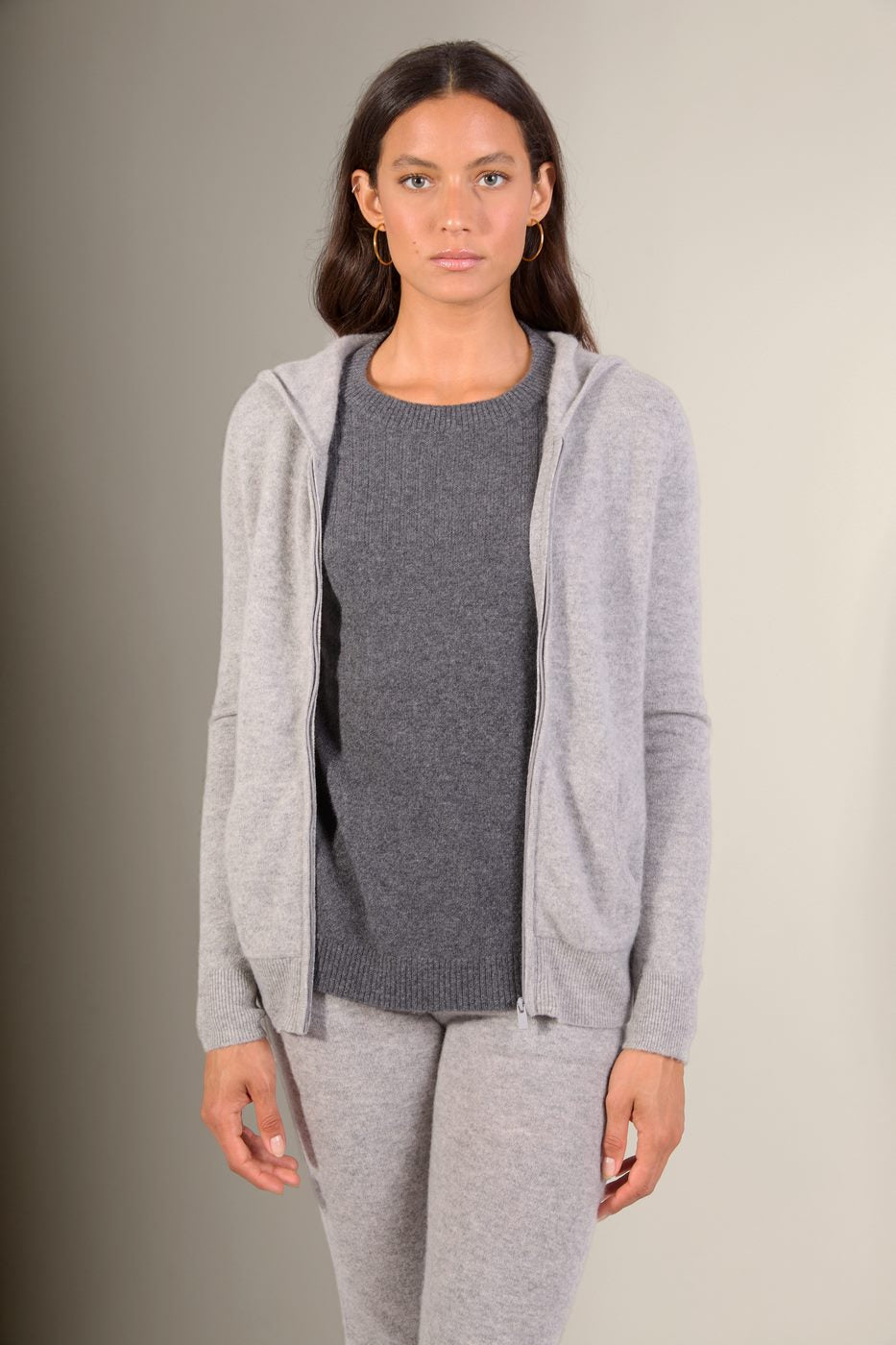 Zipped Hooded Cardigan - Emma - Marl Cloud