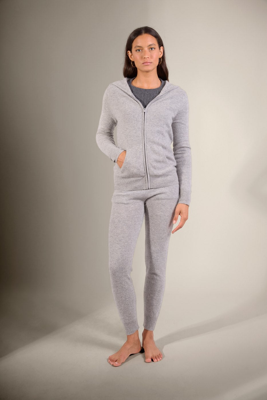 Zipped Hooded Cardigan - Emma - Marl Cloud